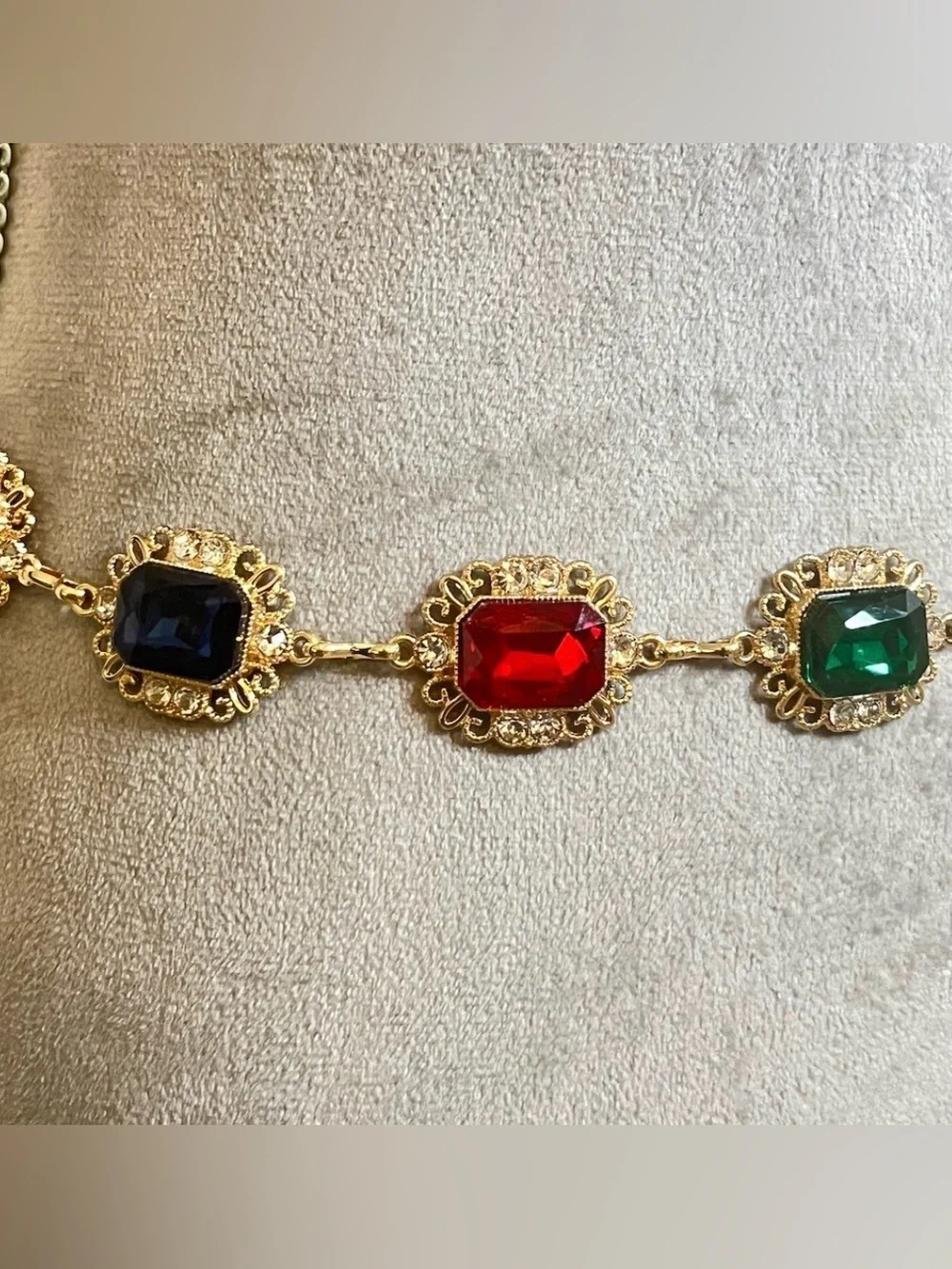 Vintage Inspired Multicolor Gemstone Waist Chain Belt Rhinestone Adjustable